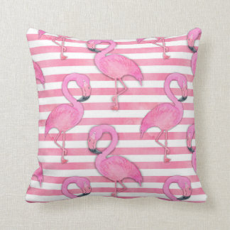 Aquarell-Flamingo auf rosa Streifen Kissen