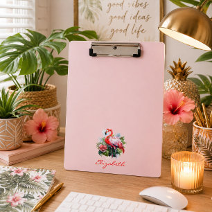 Aquarell-Flamingo-Blumen Klemmbrett