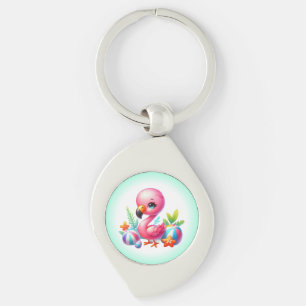 Aquarell-Flamingo-Cartoon-Cliparts Schlüsselanhänger