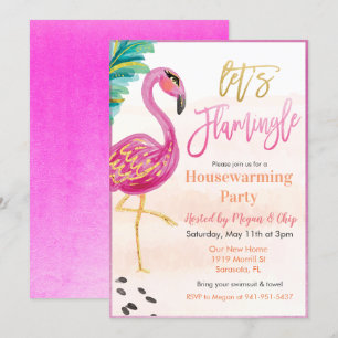 Aquarell-Flamingo-Haus-Einweihungs-Einladung Einladung