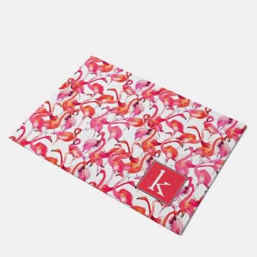 Aquarell-Flamingo in den Aquarellen | addieren Fußmatte (Schrägansicht)