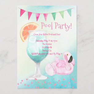 Aquarell-Flamingo-Poolparty-Einladung Einladung
