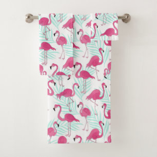 Aquarell-Flamingo-Rosa und Minze tropisch Badhandtuch Set