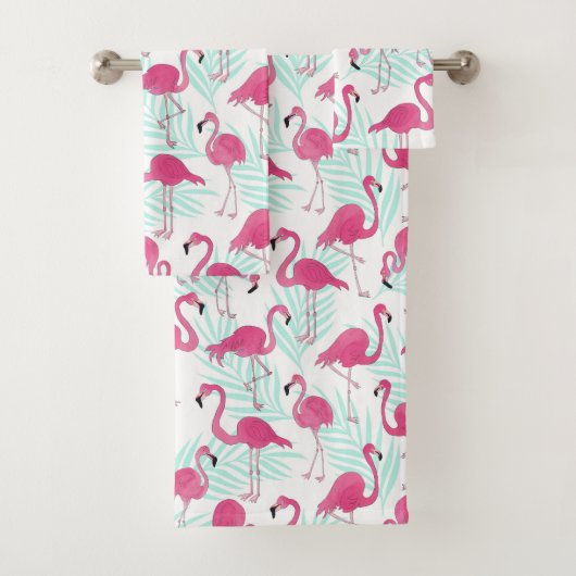 Aquarell-Flamingo-Rosa und Minze tropisch Badhandtuch Set (Insitu)