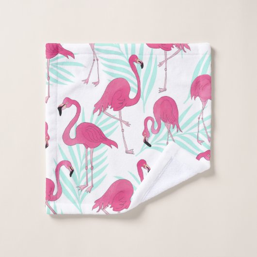 Aquarell-Flamingo-Rosa und Minze tropisch Badhandtuch Set (Waschlappen)