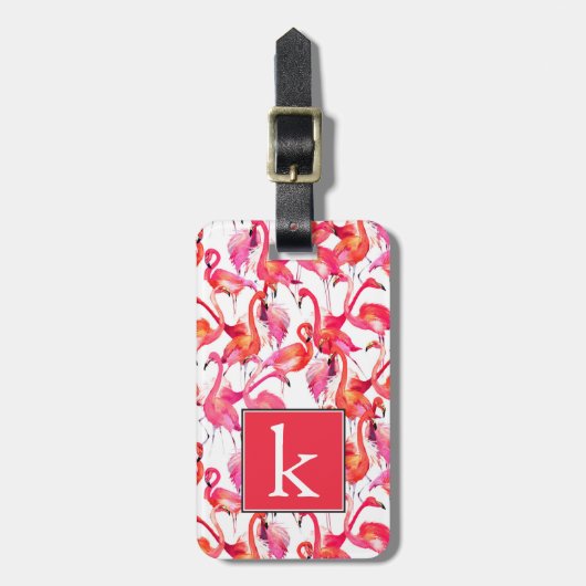Aquarell-Flamingos dem Monogramm in der Aquarell-| Gepäckanhänger (Vorderseite vertikal)