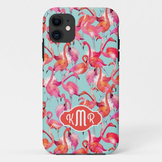 Aquarell-Flamingos erfassten | Monogramm Case-Mate iPhone Hülle (Rückseite)
