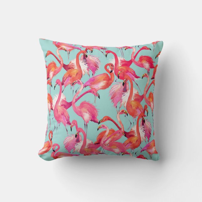Aquarell-Flamingos erfassten | Monogramm Kissen (Vorderseite)