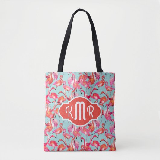 Aquarell-Flamingos erfassten | Monogramm Tasche (Vorderseite)
