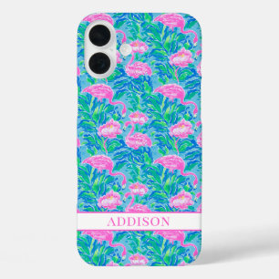 Aquarell-Flamingos mit Monogramm iPhone 16 Plus Hülle