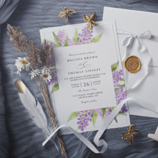 Aquarell Flieder Bouquet Floral Elegante Hochzeit Einladung