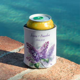 Aquarell Flieder Purpur Blumen Monogramm Dosenkühler