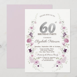 Aquarell Flieder Wildblumen 60. Geburtstag Einladung