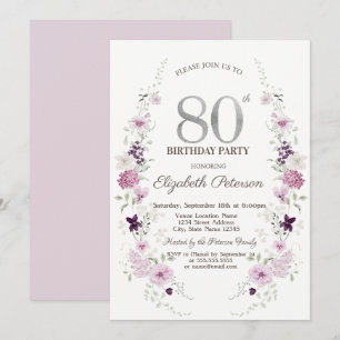 Aquarell Flieder Wildblumen 80. Geburtstag Einladung