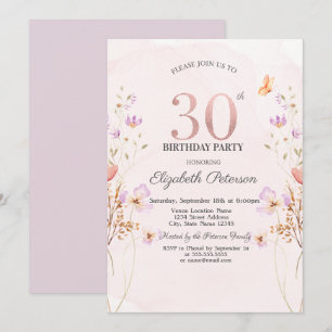 Aquarell Flieder Wildblumen Lila 30. Geburtstag Einladung