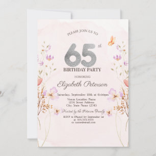 Aquarell Flieder Wildblumen Lila 65. Geburtstag Einladung
