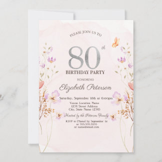 Aquarell Flieder Wildblumen Lila 80. Geburtstag Einladung