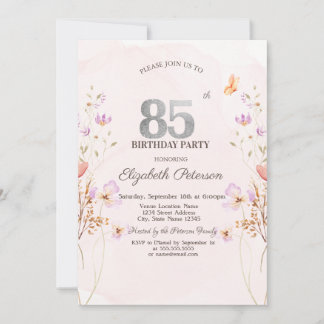 Aquarell Flieder Wilde Blumen Lila 85. Geburtstag Einladung