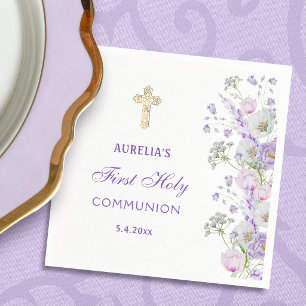 Aquarell Fliederblumen Erstkommunion Serviette