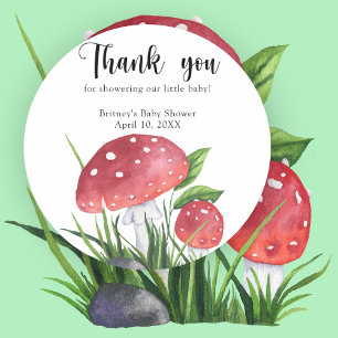 Aquarell Fliegenpilz - Danke Baby Shower Runder Aufkleber
