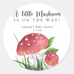 Aquarell Fliegenpilz ist auf dem Weg! Baby Shower  Runder Aufkleber