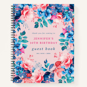 Aquarell Floral 30. Geburtstag Gästebuch Blush Notizblock