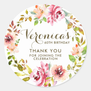 Aquarell Floral 60. Geburtstag Vielen Dank Runder Aufkleber