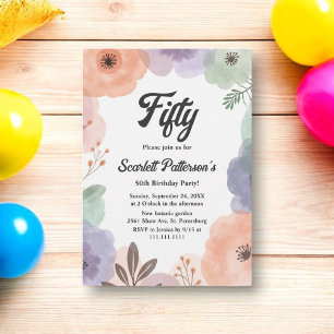 Aquarell Floral Abstrakt 50. Geburtstag Einladung