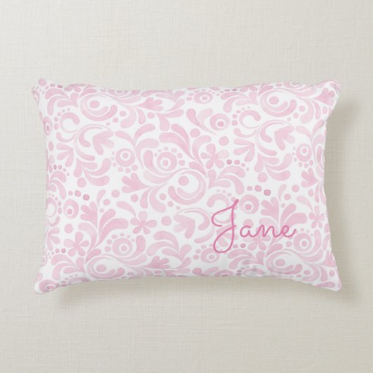 Aquarell Floral Art NAME Rosa Weiß Girlanisch süß Dekokissen (Vorderseite)