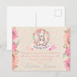 Aquarell Floral Baby Bear Baby Dusche Vielen Dank Postkarte