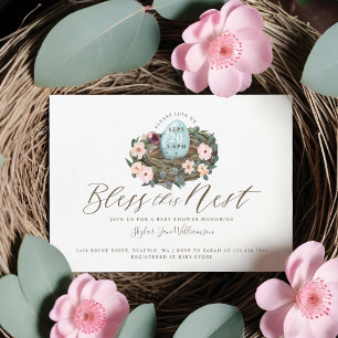 Aquarell Floral Baby Boy Bird Nest Baby Dusche Einladung