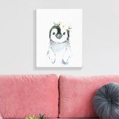 Aquarell Floral Baby Pinguin Snowy Animes Leinwanddruck (Insitu (Wohnzimmer))