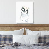 Aquarell Floral Baby Pinguin Snowy Animes Leinwanddruck (Insitu (Schlafzimmer))