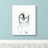 Aquarell Floral Baby Pinguin Snowy Animes Leinwanddruck (Insitu (Holzboden))