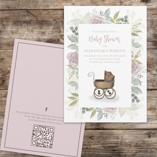 Aquarell Floral Baby Pink QR Code Social Media Einladung