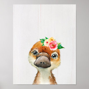 Aquarell Floral Baby Platypus Australische Tiere Poster