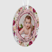 Aquarell Floral Baby's First Christmas Foto Orn Ornament (Vorderseite)