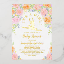 Aquarell Floral Ballerina Kinderdusche Pink Gold