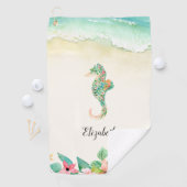 Aquarell Floral Beach Seepferd Personalisiert Golfhandtuch (Insitu)