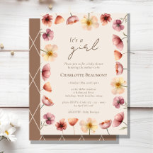 Aquarell Floral Beige It's A Girl Baby Shower