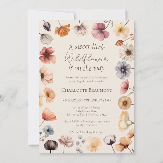 Aquarell Floral Beige Süße Kleine Babydusche Einladung (Vorderseite)