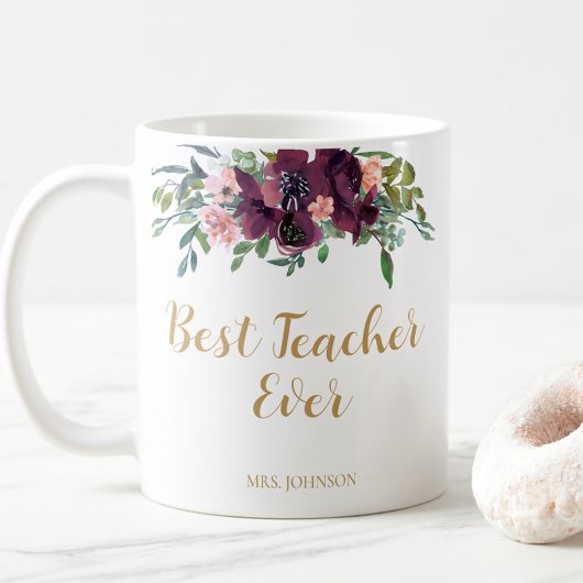 Aquarell Floral Bester Lehrer je Kaffeetasse