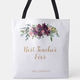 Aquarell Floral Bester Lehrer je Tasche