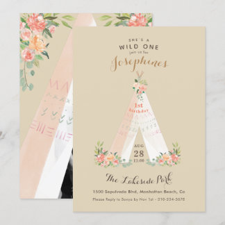 Aquarell Floral Boho Tribal Teepee Wilder Eins Einladung