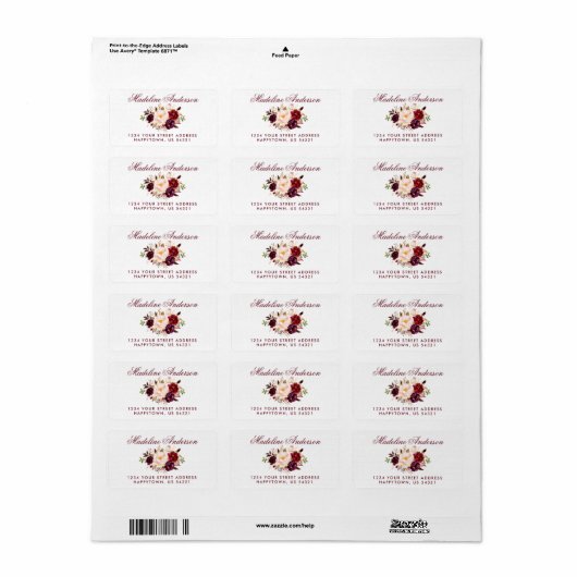 Aquarell Floral Burgundy Adresse Adressaufkleber (Vorne)