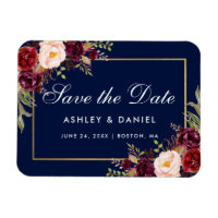 Aquarell Floral Burgundy Blau Save the Date