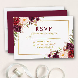 Aquarell Floral Burgundy Gold Wedding RSVP BG Karte