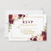 Aquarell Floral Burgundy Gold Wedding RSVP BG Karte (Vorderseite)