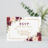 Aquarell Floral Burgundy Gold Wedding RSVP BG Karte (Stehend Vorderseite)