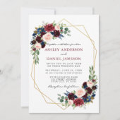 Aquarell Floral Burgundy Wedding Geometric Gold Einladung (Vorderseite)